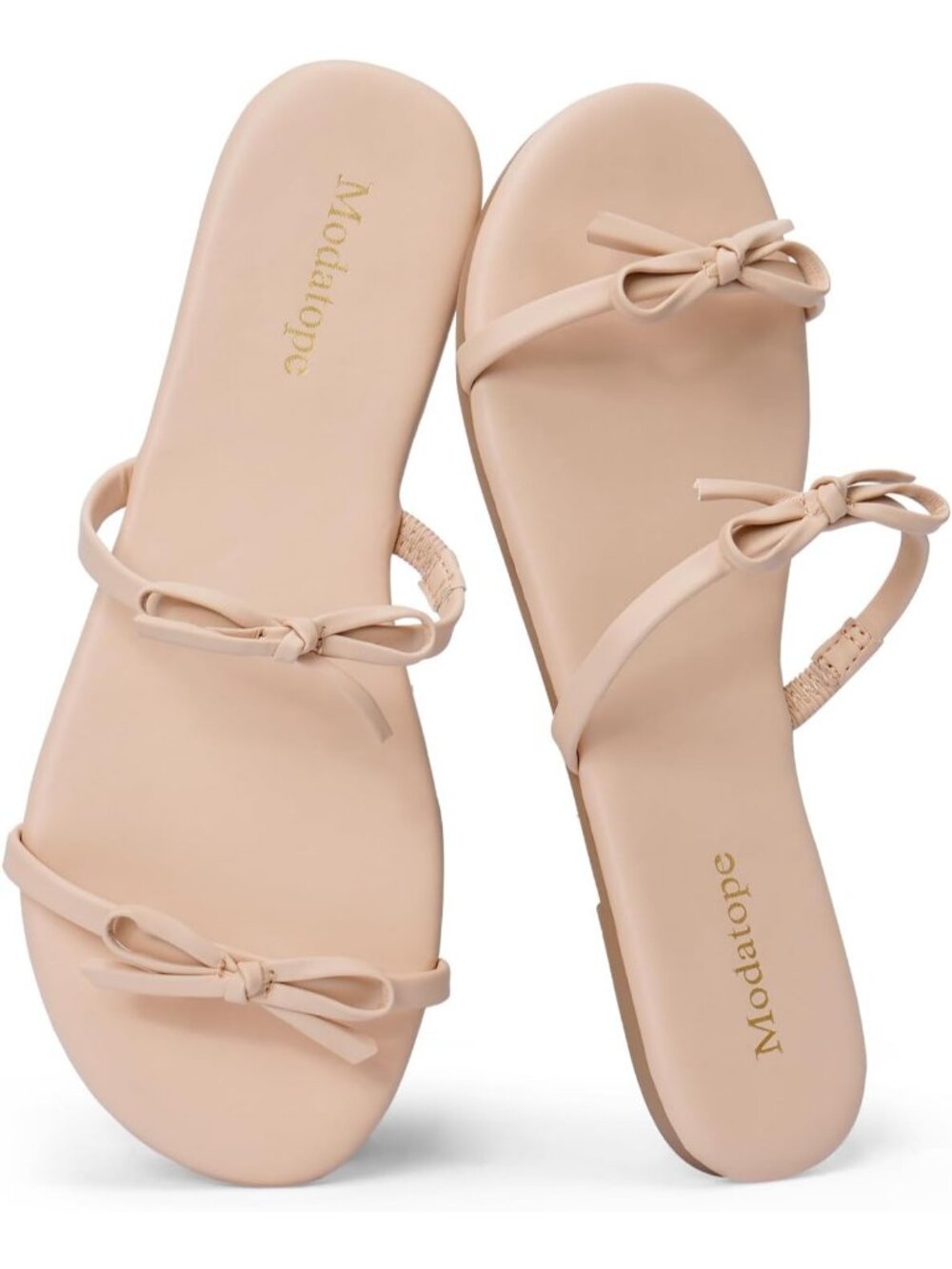 Women's Taupe Faux Leather Flat Cute Bow Sandals Fashion Slip On Summer Shoes
